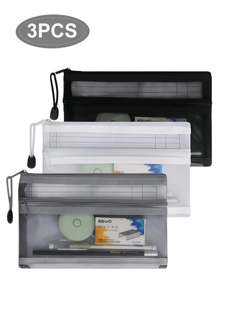 3 Pcs Pencil Case Set, Clear Exam Pencil Pouch, Mesh Zipper Pen Pouch, Nylon Pencil Storage Pouch, Makeup Bag for Women, Portable Office Stationery Pouch for Students Adults - Image 1